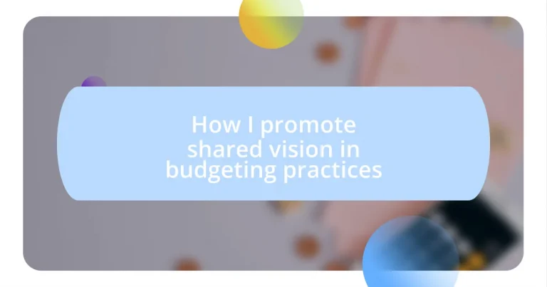 How I promote shared vision in budgeting practices